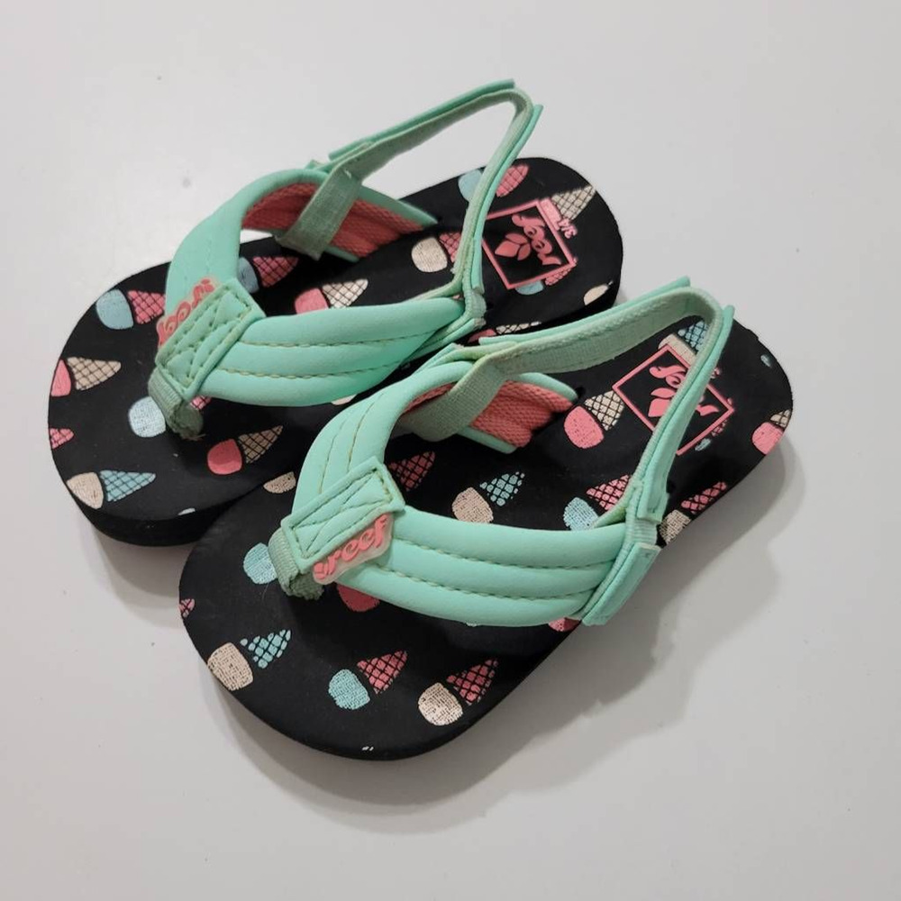 Reef Shoe Baby Girl 4 Little Ahi Flip Flop Sandal Teal Black Ice Cream Slingback